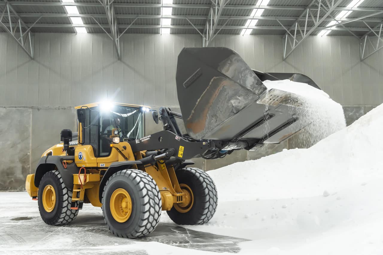 volvo loader in a warehouse